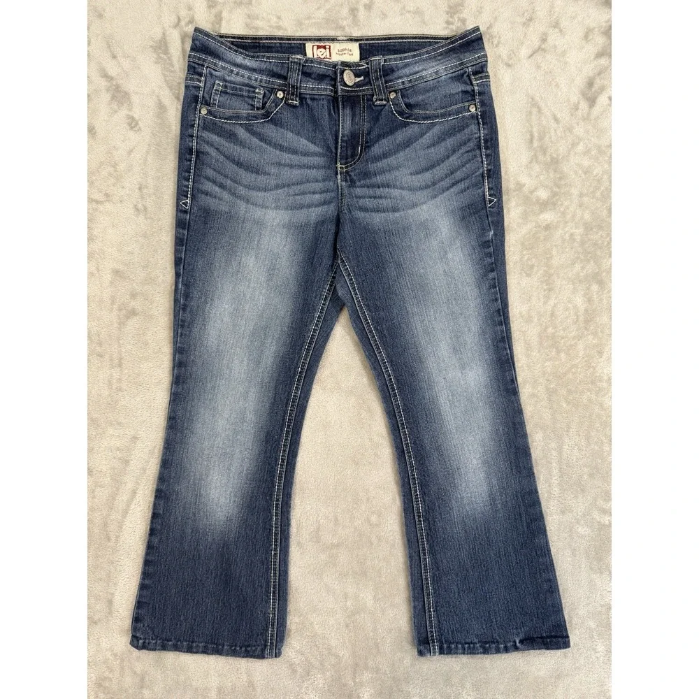 lei Jeans Juniors 7 L24 Blue Sophia Hipster Flare Stretch Denim Flap Pockets‎